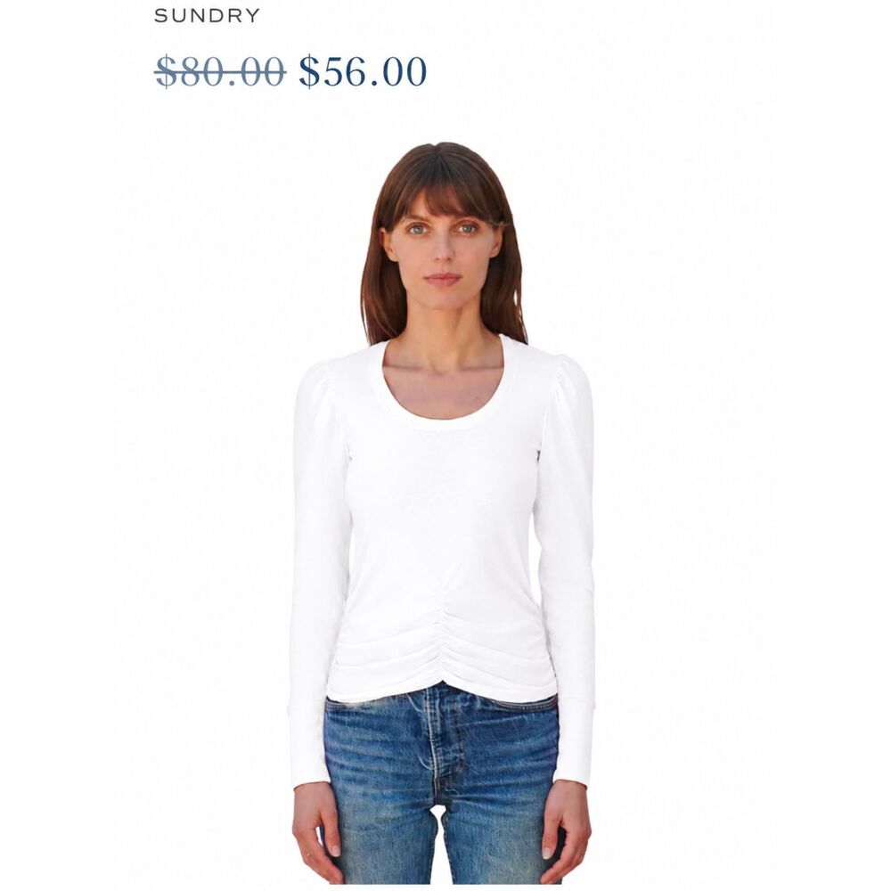 Sundry Women's Sz Med White Slub Knit Long Sleeve Ruched Top